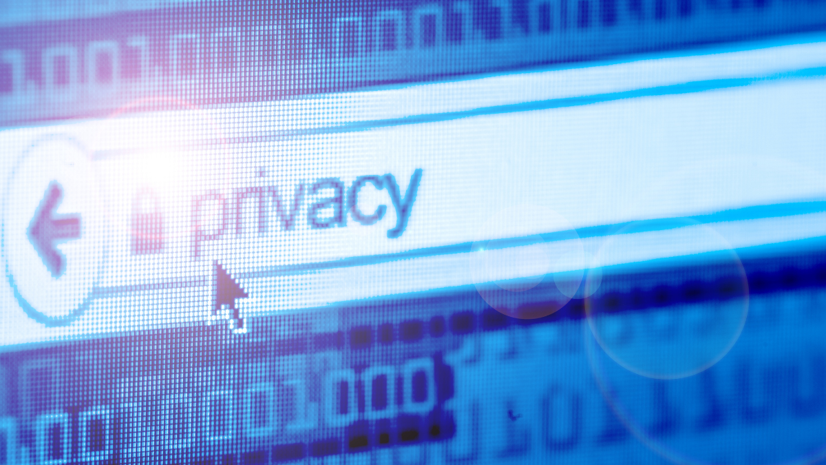 Zdjęcie zbliżenia monitora na napis privacy 